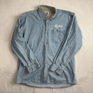 VTG AT&T Denim Long Sleeve Button Up Collared‎ Employee Shirt Men's Medium